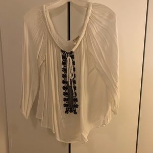 White Black Embroidered Blouse